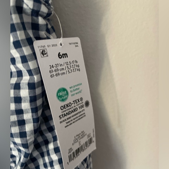 Carters Navy Blue & White Gingham Romper with Matching Bucket Hat Size 6 Months - Picture 6 of 7